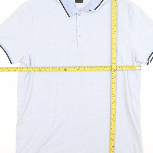 Men's Blue Cotton Blend Polo Shirt L Casual Short Sleeve