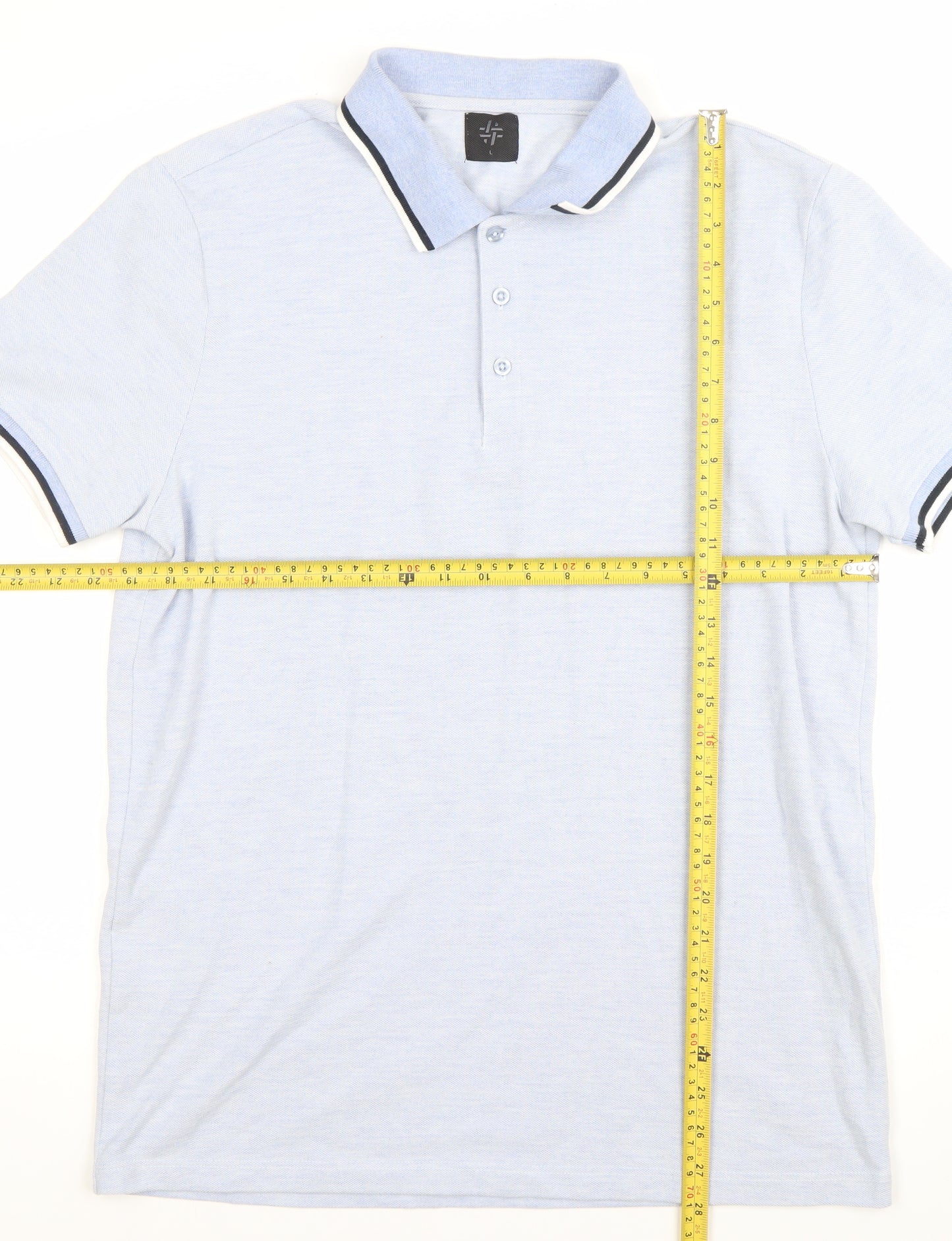 Men's Blue Cotton Blend Polo Shirt L Casual Short Sleeve