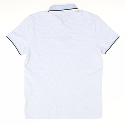 Men's Blue Cotton Blend Polo Shirt L Casual Short Sleeve