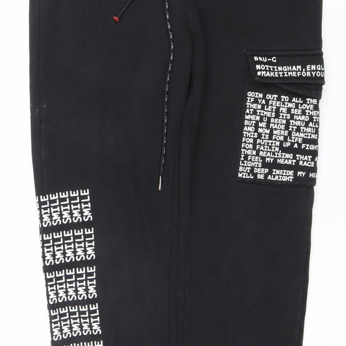 Bru-C Men’s Black Cotton Jogger Sweatpants Size M Elastic Waist Streetwear