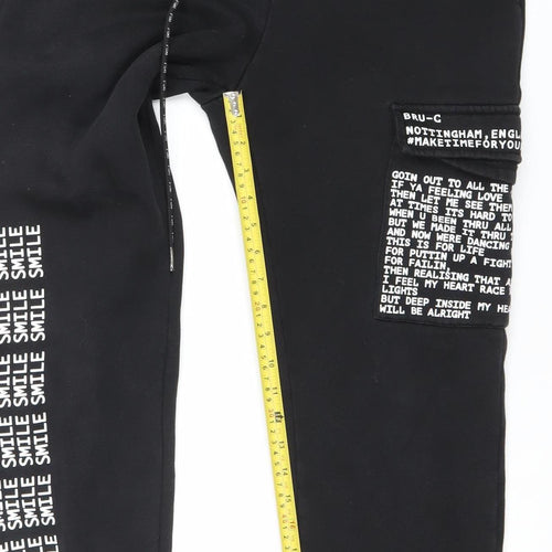 Bru-C Men’s Black Cotton Jogger Sweatpants Size M Elastic Waist Streetwear