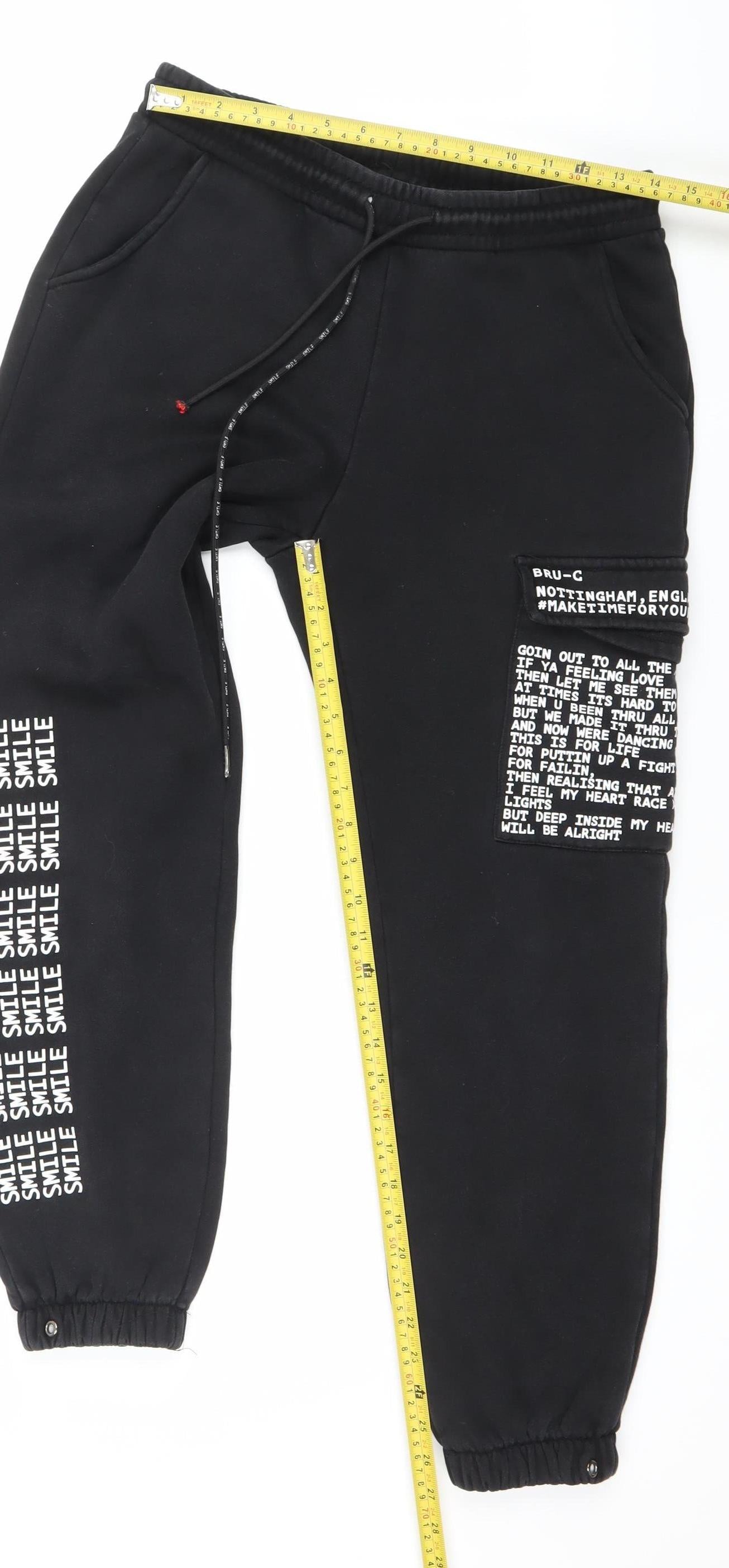 Bru-C Men’s Black Cotton Jogger Sweatpants Size M Elastic Waist Streetwear