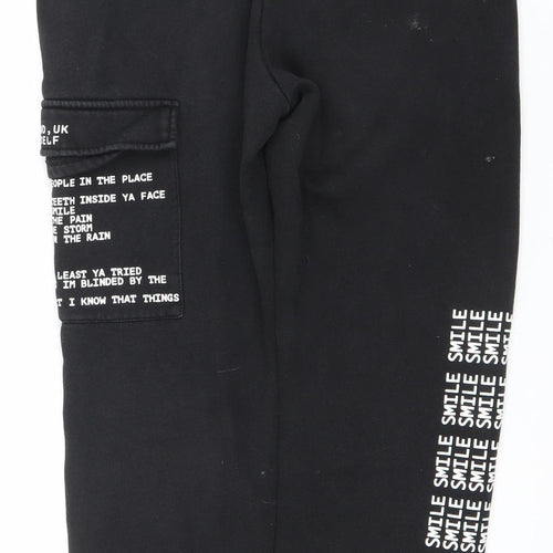 Bru-C Men’s Black Cotton Jogger Sweatpants Size M Elastic Waist Streetwear
