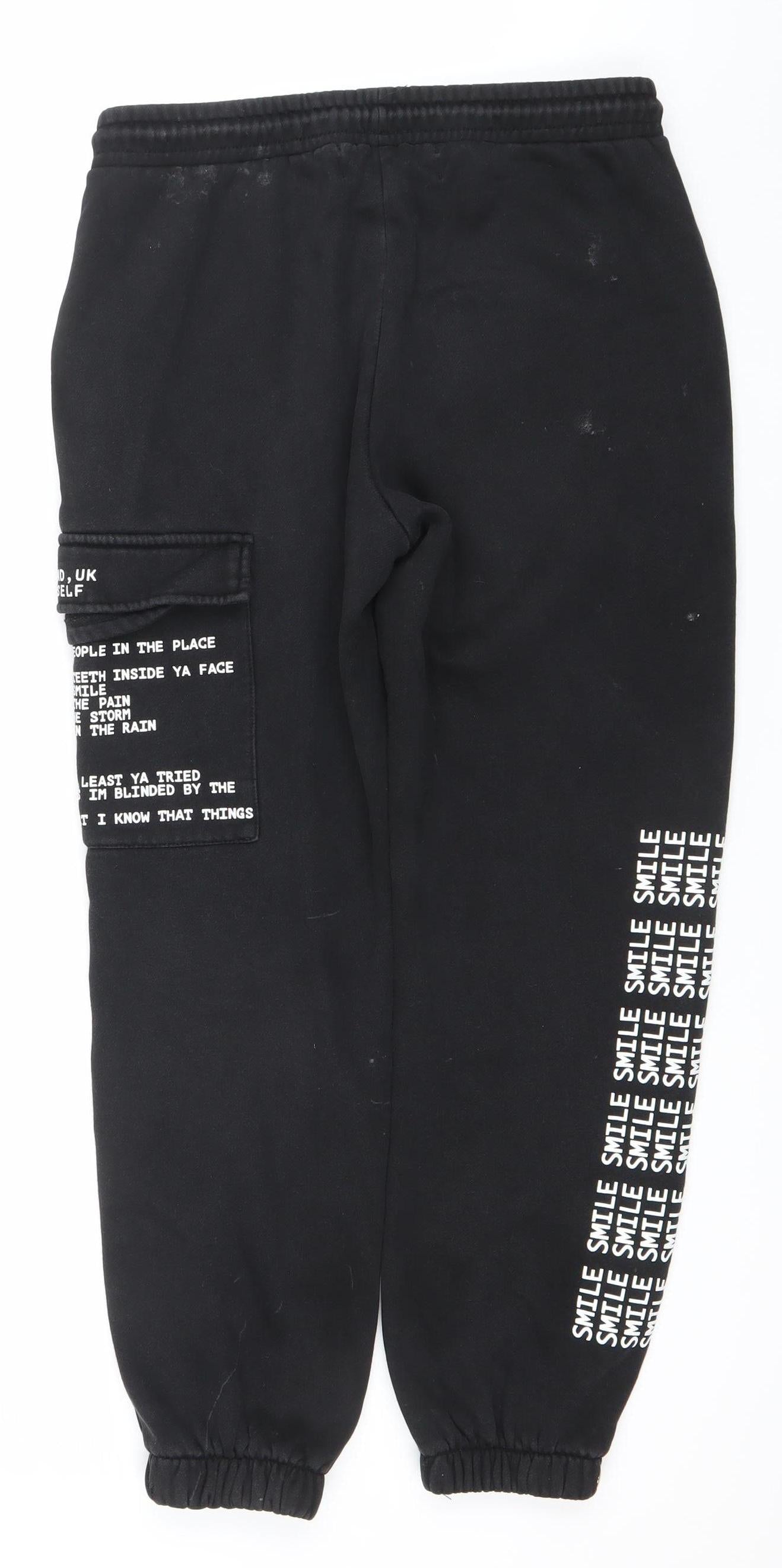 Bru-C Men’s Black Cotton Jogger Sweatpants Size M Elastic Waist Streetwear