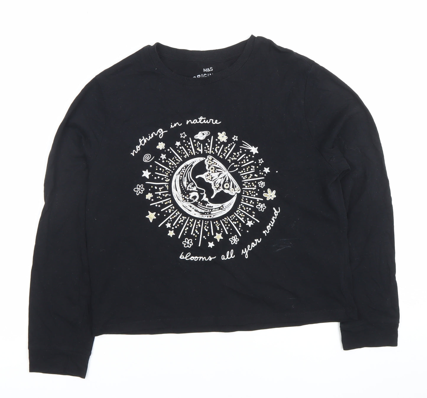 Marks and Spencer Girls Black Graphic Long Sleeve T-Shirt 11-12 Years