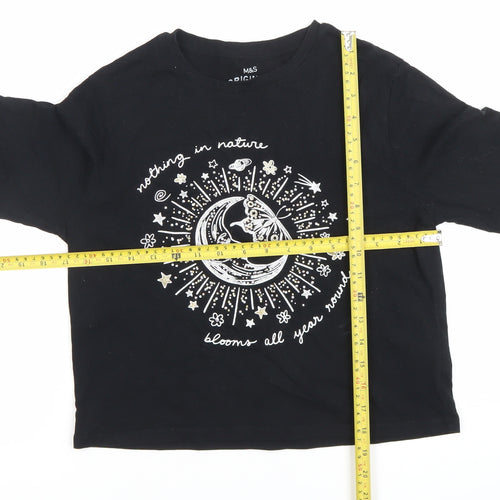Marks and Spencer Girls Black Graphic Long Sleeve T-Shirt 11-12 Years