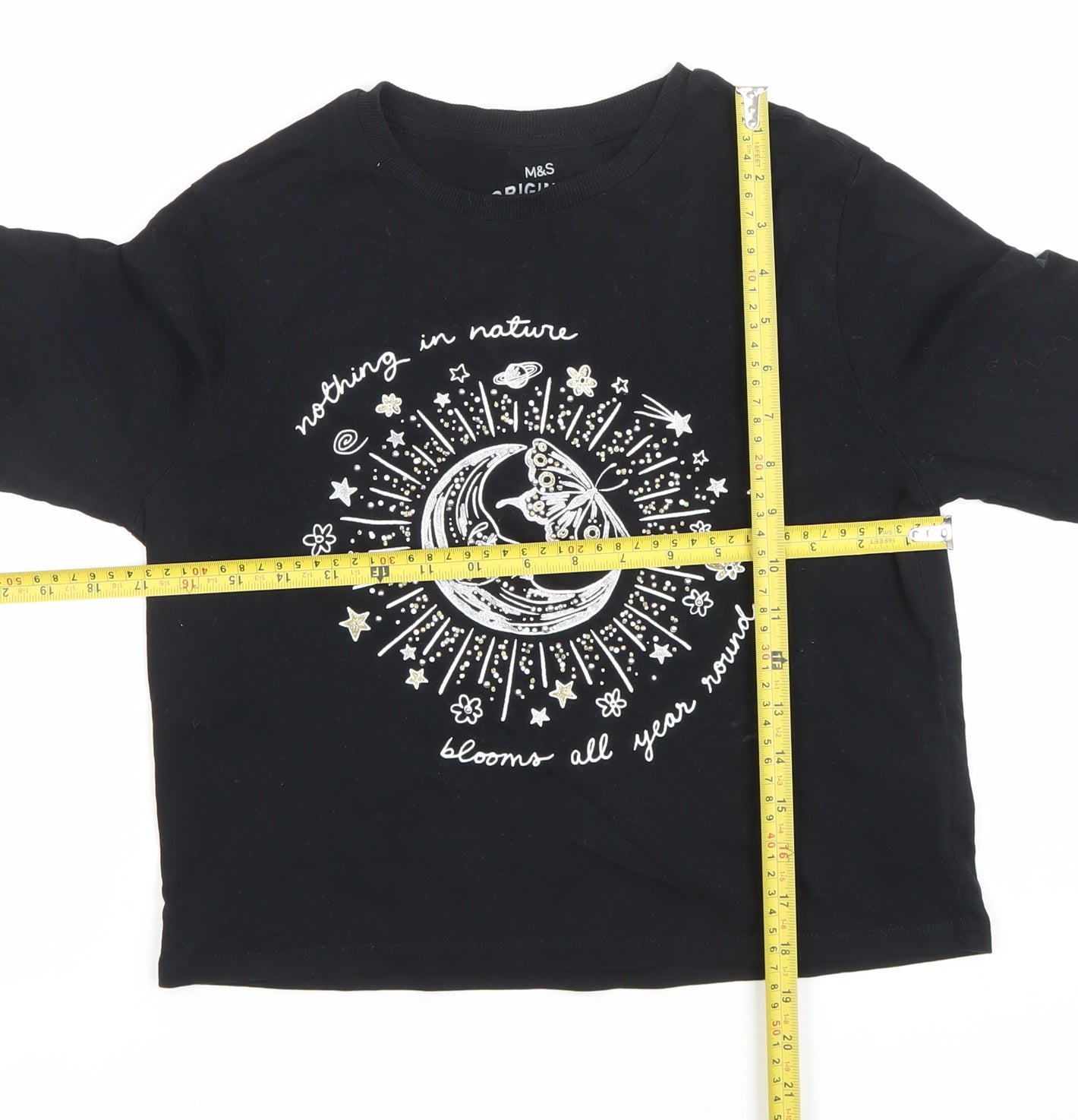 Marks and Spencer Girls Black Graphic Long Sleeve T-Shirt 11-12 Years