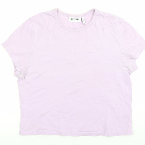 Weekday Women's Purple Cotton T-Shirt Size M Short Sleeve Casual