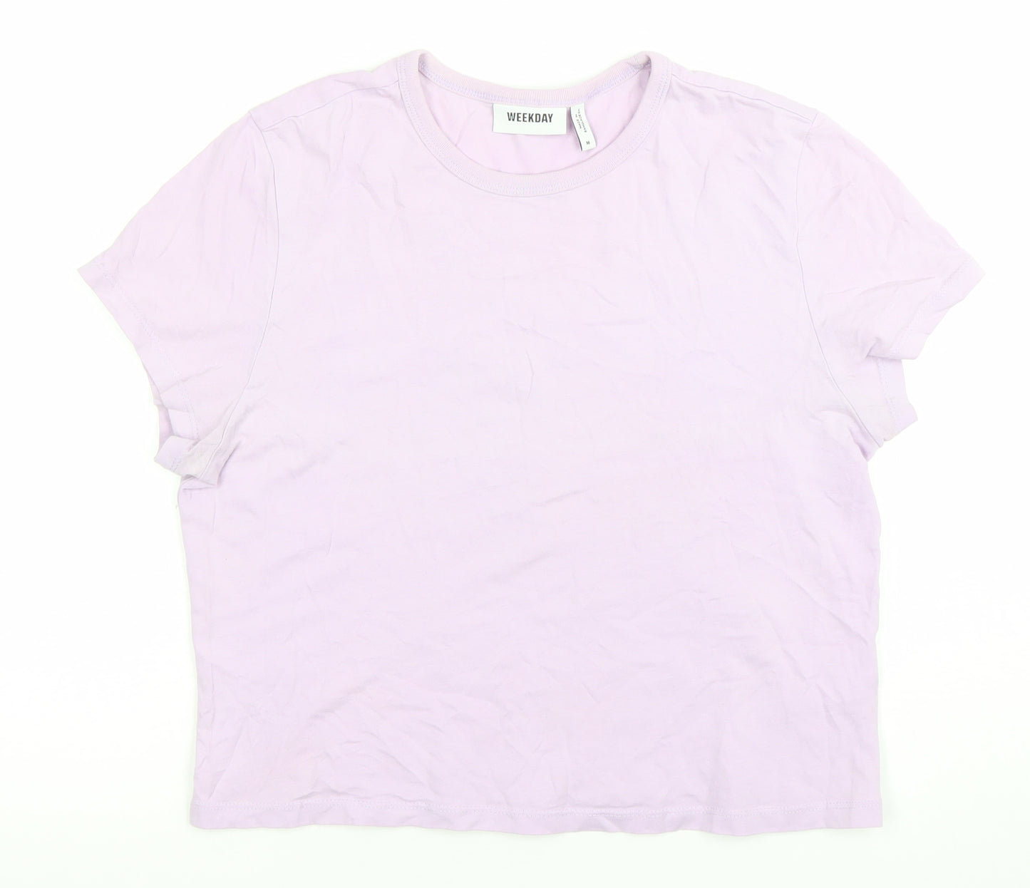 Weekday Women's Purple Cotton T-Shirt Size M Short Sleeve Casual