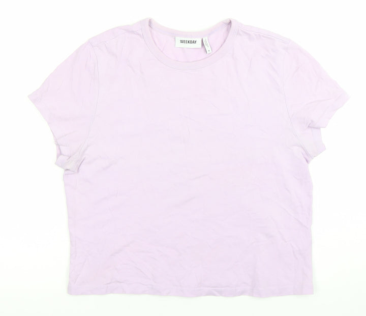 Weekday Women's Purple Cotton T-Shirt Size M Short Sleeve Casual