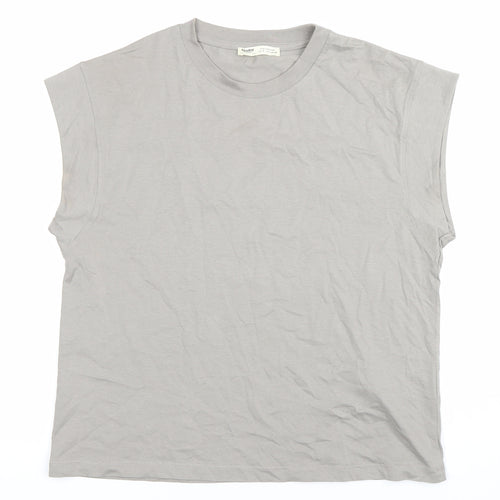 Pull&Bear Women Grey Sleeveless Crew Neck Cotton T-Shirt Size S