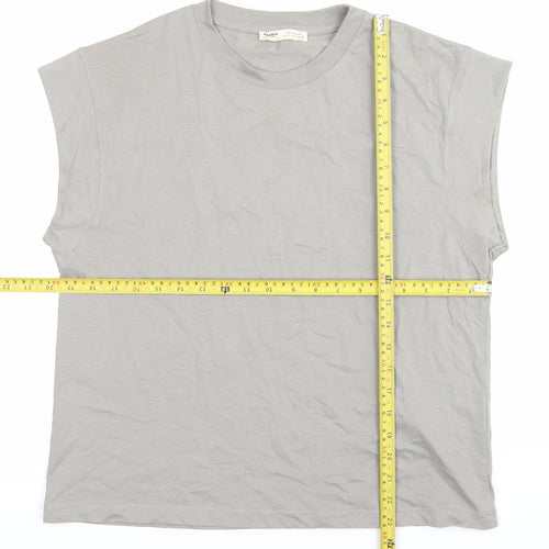 Pull&Bear Women Grey Sleeveless Crew Neck Cotton T-Shirt Size S