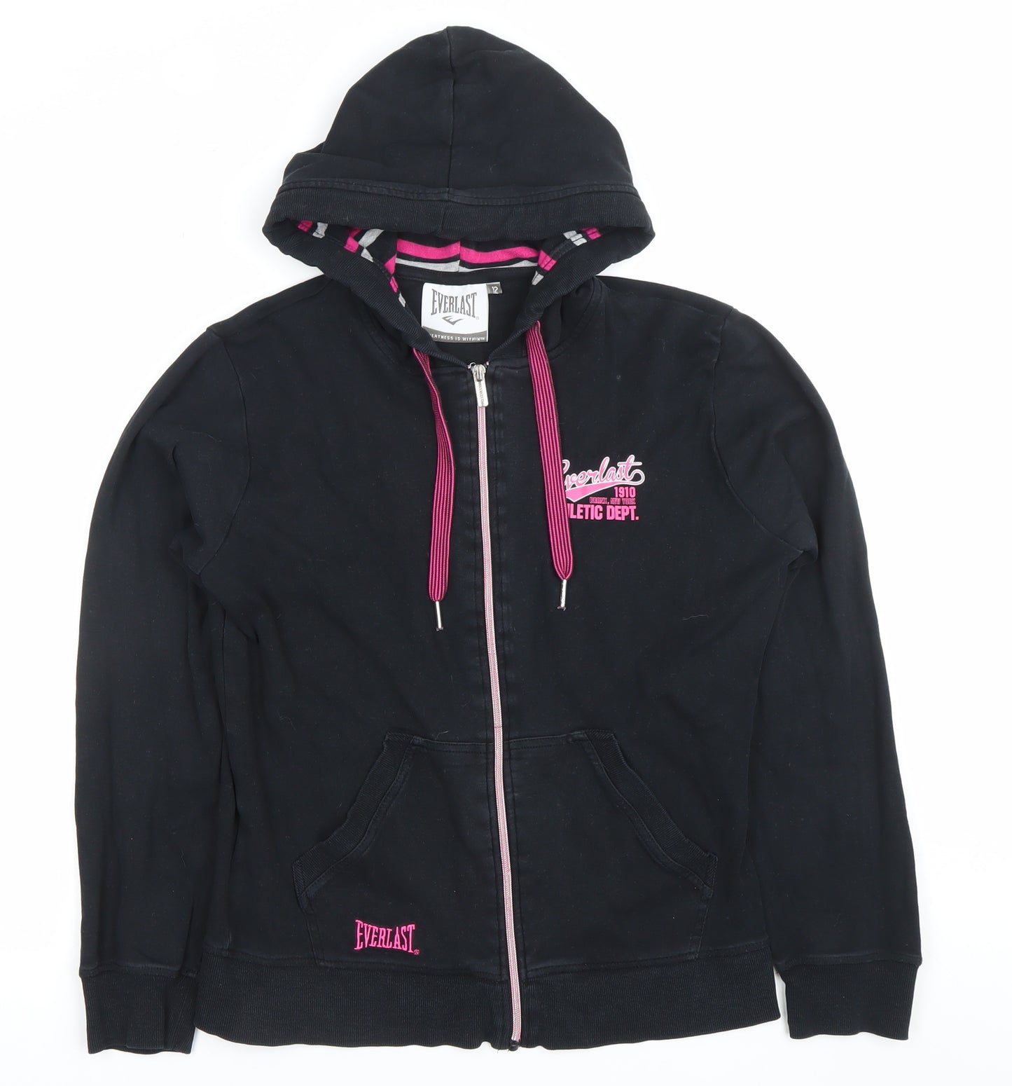 Everlast Womens Black Hoodie Size 12 Full Zip Athletic Logo
