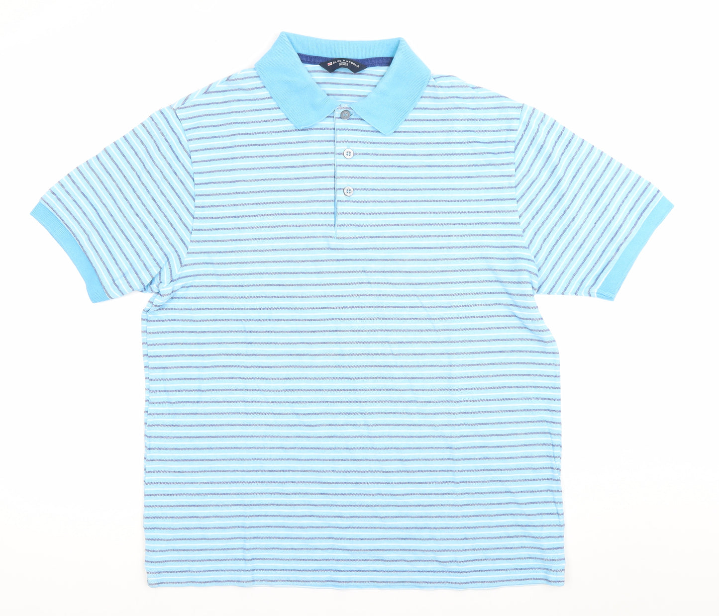 Marks and Spencer Men's Blue Striped Cotton Polo Shirt Size M