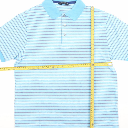 Marks and Spencer Men's Blue Striped Cotton Polo Shirt Size M