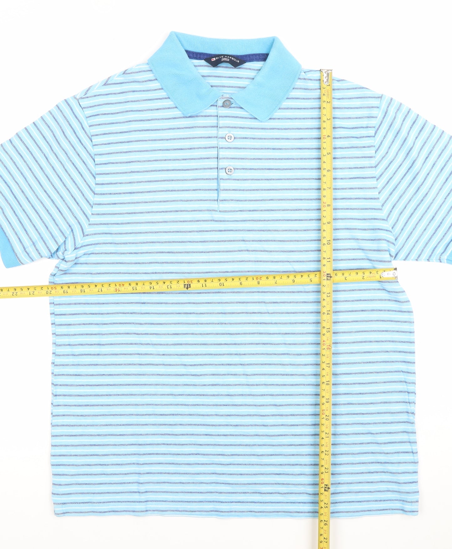 Marks and Spencer Men's Blue Striped Cotton Polo Shirt Size M
