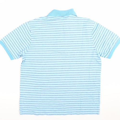 Marks and Spencer Men's Blue Striped Cotton Polo Shirt Size M