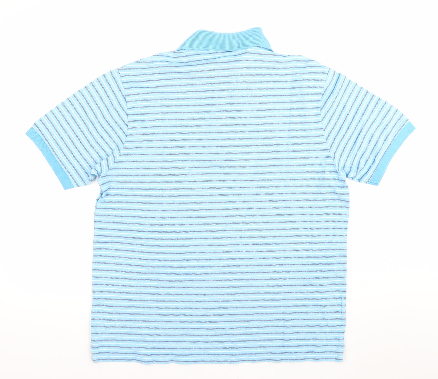 Marks and Spencer Men's Blue Striped Cotton Polo Shirt Size M