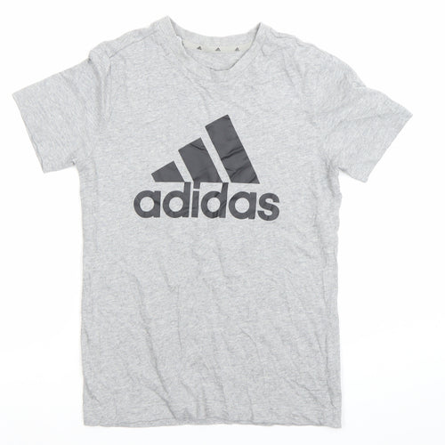 Adidas Boys Grey 11-12 Years Logo T-Shirt Short Sleeve Crew Neck