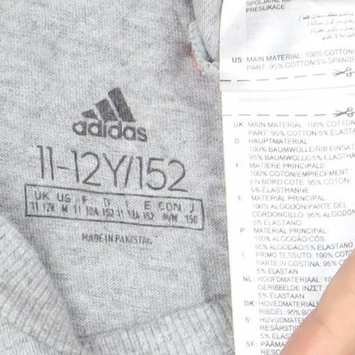 Adidas Boys Grey 11-12 Years Logo T-Shirt Short Sleeve Crew Neck