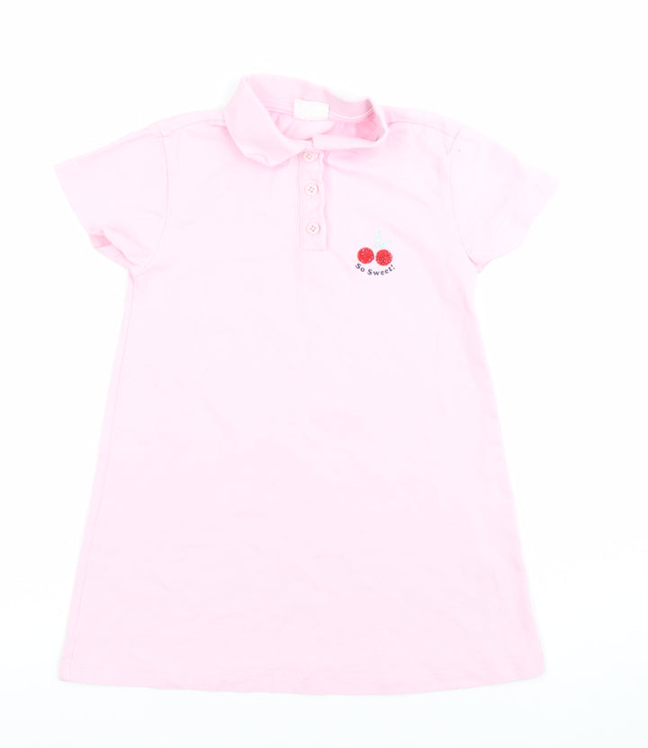Pedro Collection Girls Pink 4-5 Years Shirt Dress Embroidered Casual