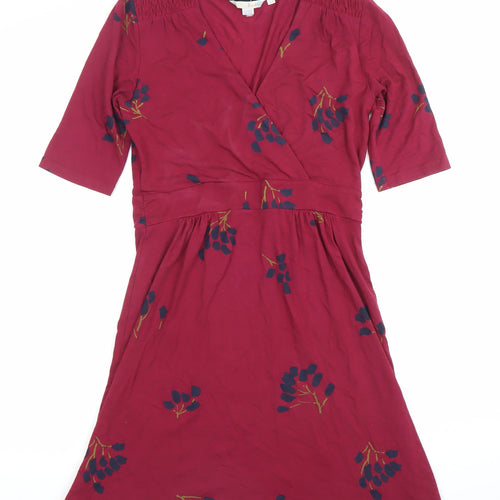 Boden Womens Red Floral Wrap Dress Size 8 Knee Length V-Neck