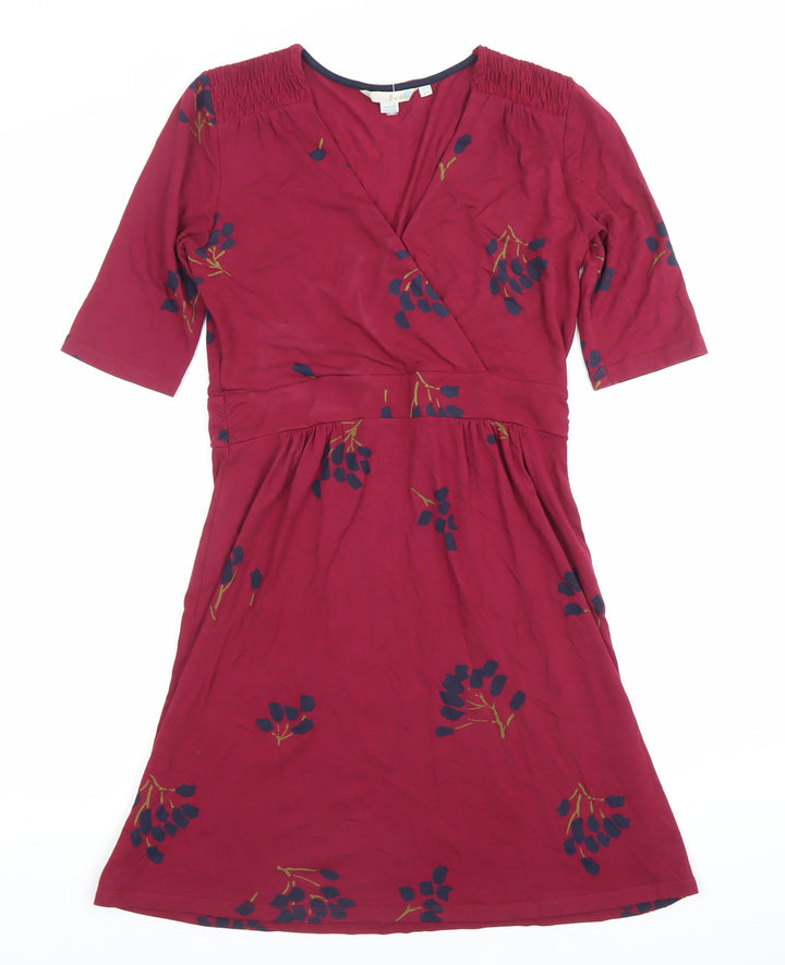 Boden Womens Red Floral Wrap Dress Size 8 Knee Length V-Neck