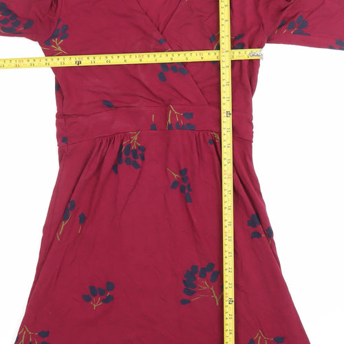 Boden Womens Red Floral Wrap Dress Size 8 Knee Length V-Neck