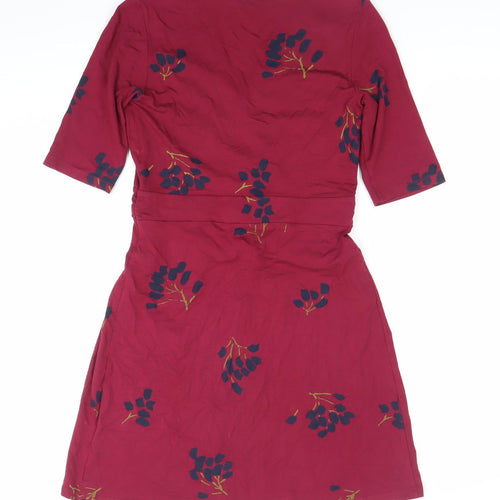 Boden Womens Red Floral Wrap Dress Size 8 Knee Length V-Neck