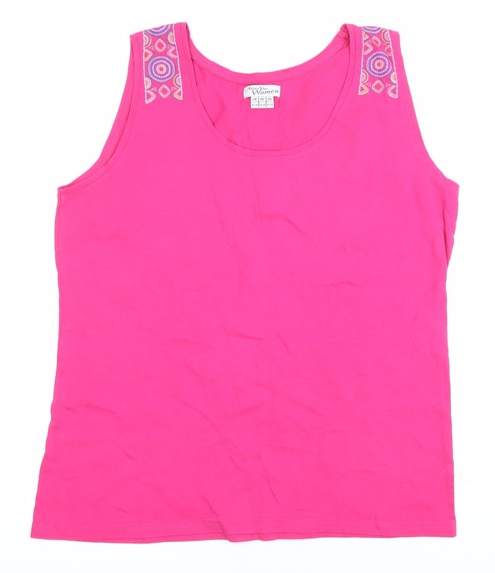 Atlas for Women Pink Cotton Tank Top Size 16-18 Sleeveless Scoop Neck