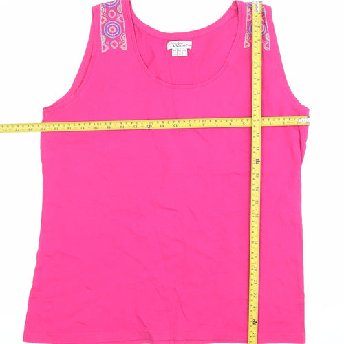 Atlas for Women Pink Cotton Tank Top Size 16-18 Sleeveless Scoop Neck