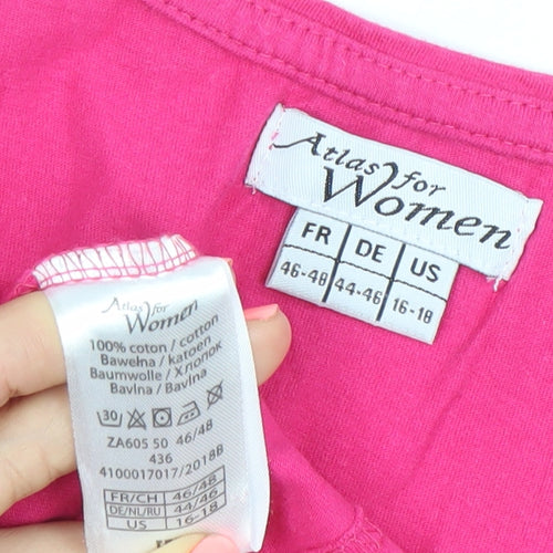 Atlas for Women Pink Cotton Tank Top Size 16-18 Sleeveless Scoop Neck