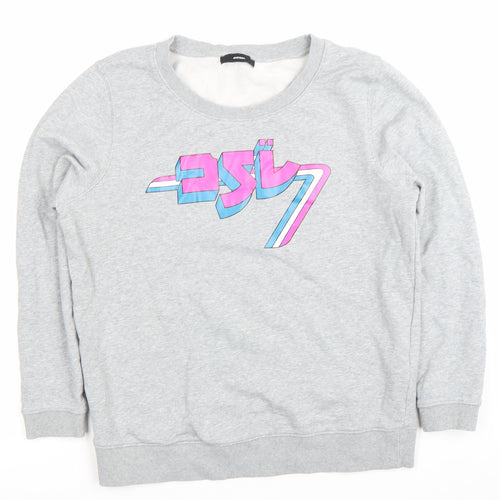 Diesel Women Grey Cotton Logo Pullover Sweatshirt Size M