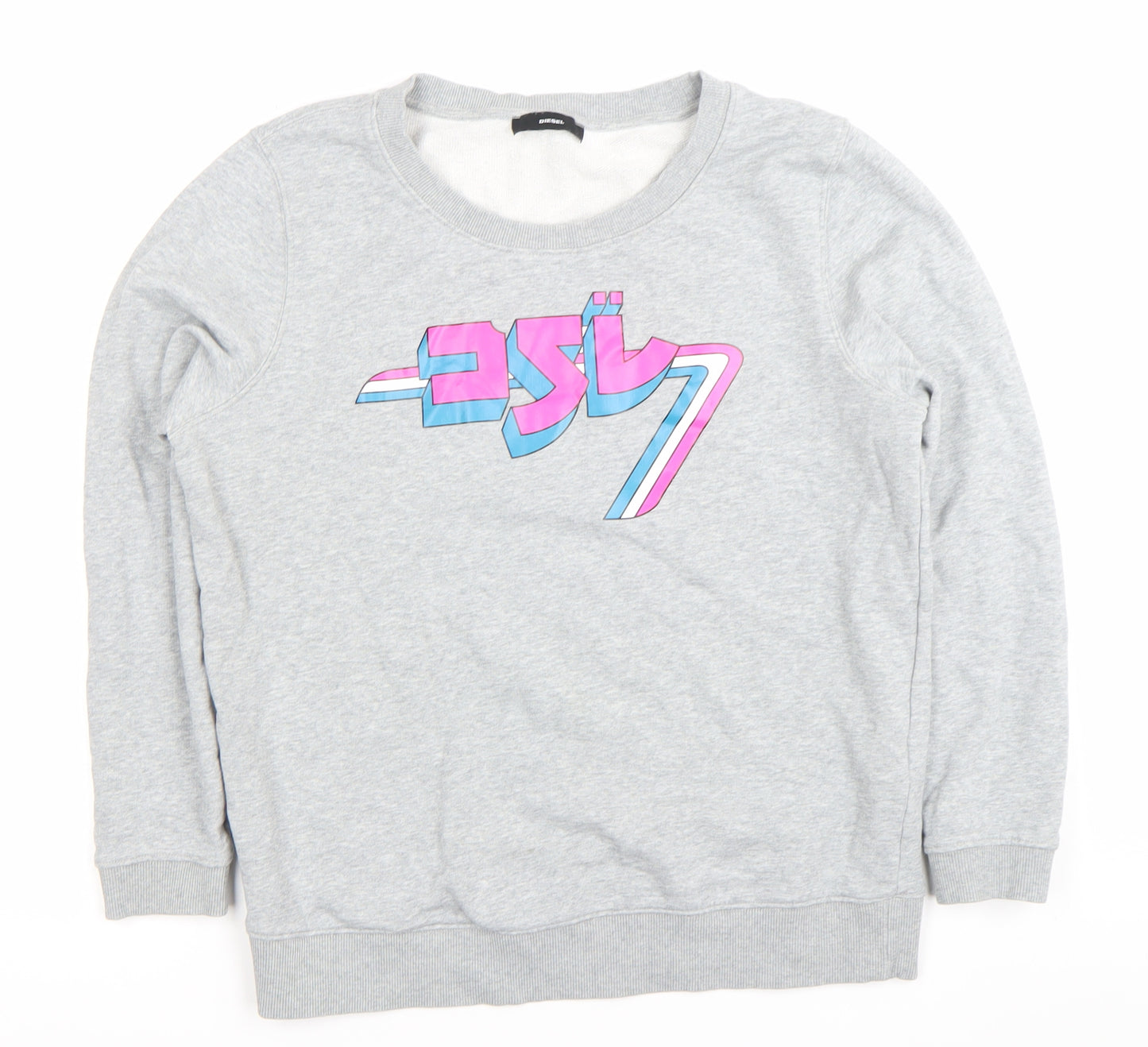 Diesel Women Grey Cotton Logo Pullover Sweatshirt Size M