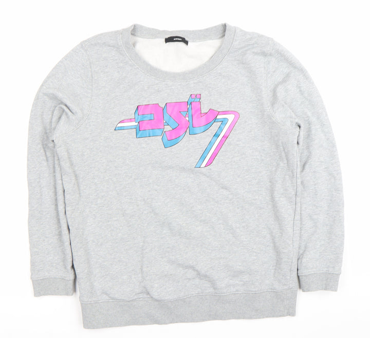 Diesel Women Grey Cotton Logo Pullover Sweatshirt Size M