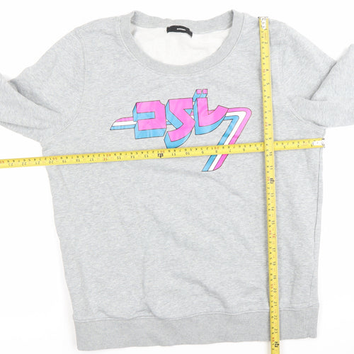 Diesel Women Grey Cotton Logo Pullover Sweatshirt Size M