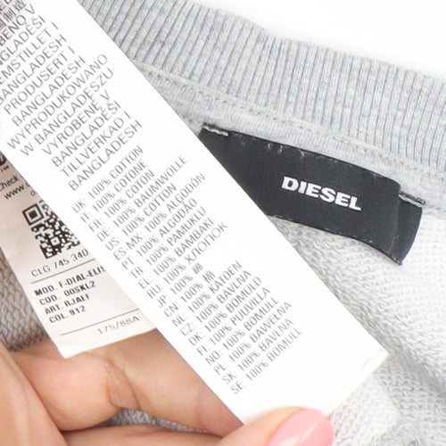 Diesel Women Grey Cotton Logo Pullover Sweatshirt Size M