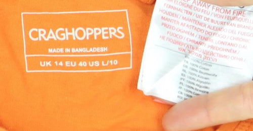 Craghoppers Womens Orange Cotton T-Shirt Size 14 Short Sleeve