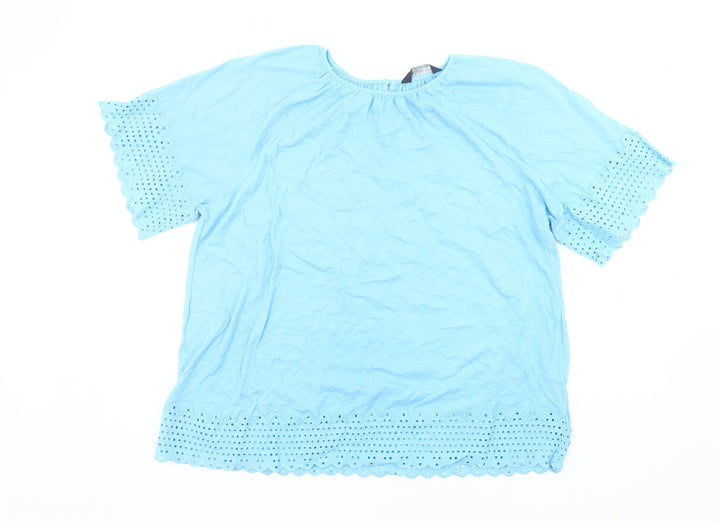 Marks and Spencer Women’s Blue Cotton Embroidered Tunic Blouse UK 12
