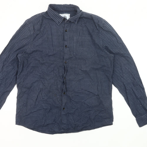 TOG24 Men's Blue Check Cotton Long Sleeve Button-Up Shirt L