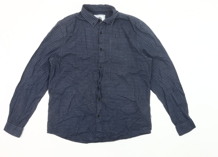 TOG24 Men's Blue Check Cotton Long Sleeve Button-Up Shirt L
