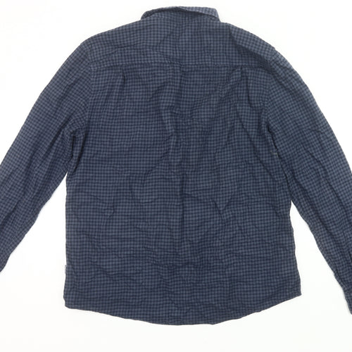 TOG24 Men's Blue Check Cotton Long Sleeve Button-Up Shirt L