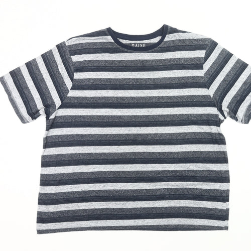 Maine New England Men’s Grey Black Striped XL Crew Neck T-Shirt
