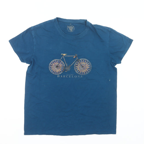 Good Vibes Barcelona Womens Blue Cotton T-Shirt Size M Casual