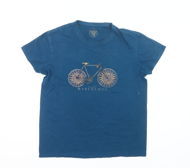 Good Vibes Barcelona Womens Blue Cotton T-Shirt Size M Casual