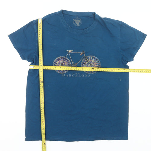 Good Vibes Barcelona Womens Blue Cotton T-Shirt Size M Casual