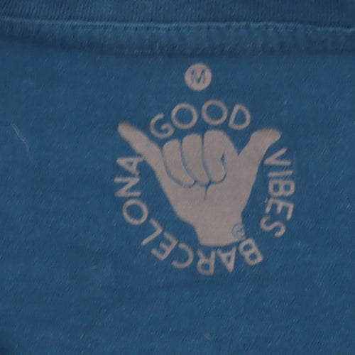 Good Vibes Barcelona Womens Blue Cotton T-Shirt Size M Casual