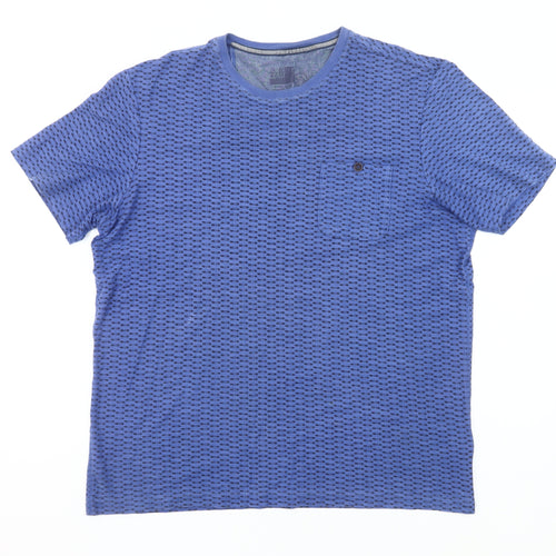 Marks and Spencer Men's Blue L Geometric Cotton Blend T-Shirt