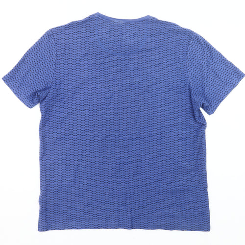 Marks and Spencer Men's Blue L Geometric Cotton Blend T-Shirt