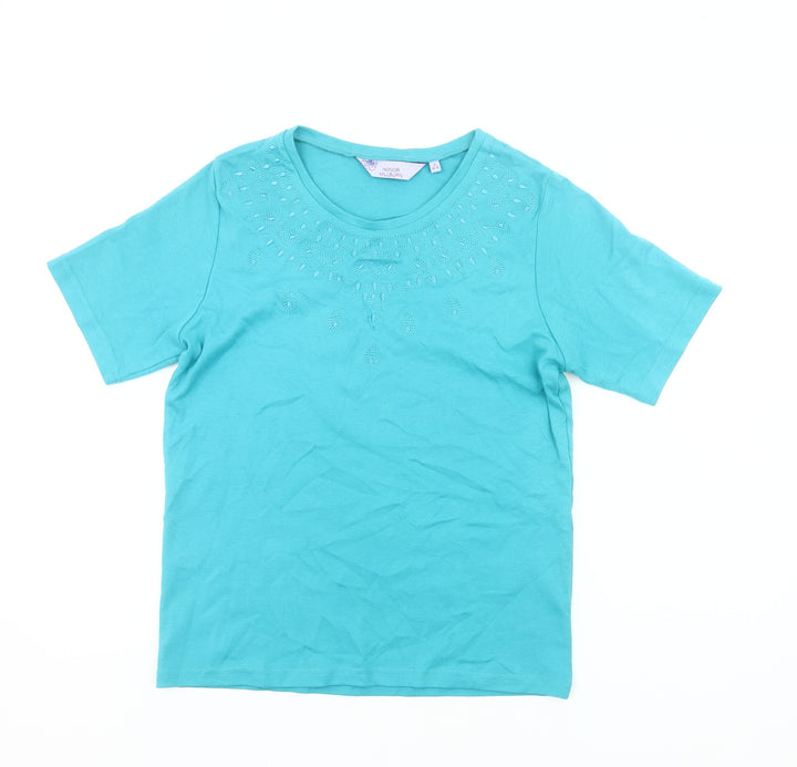 Honor Millburn Women's Blue Cotton Embroidered T-Shirt Size S